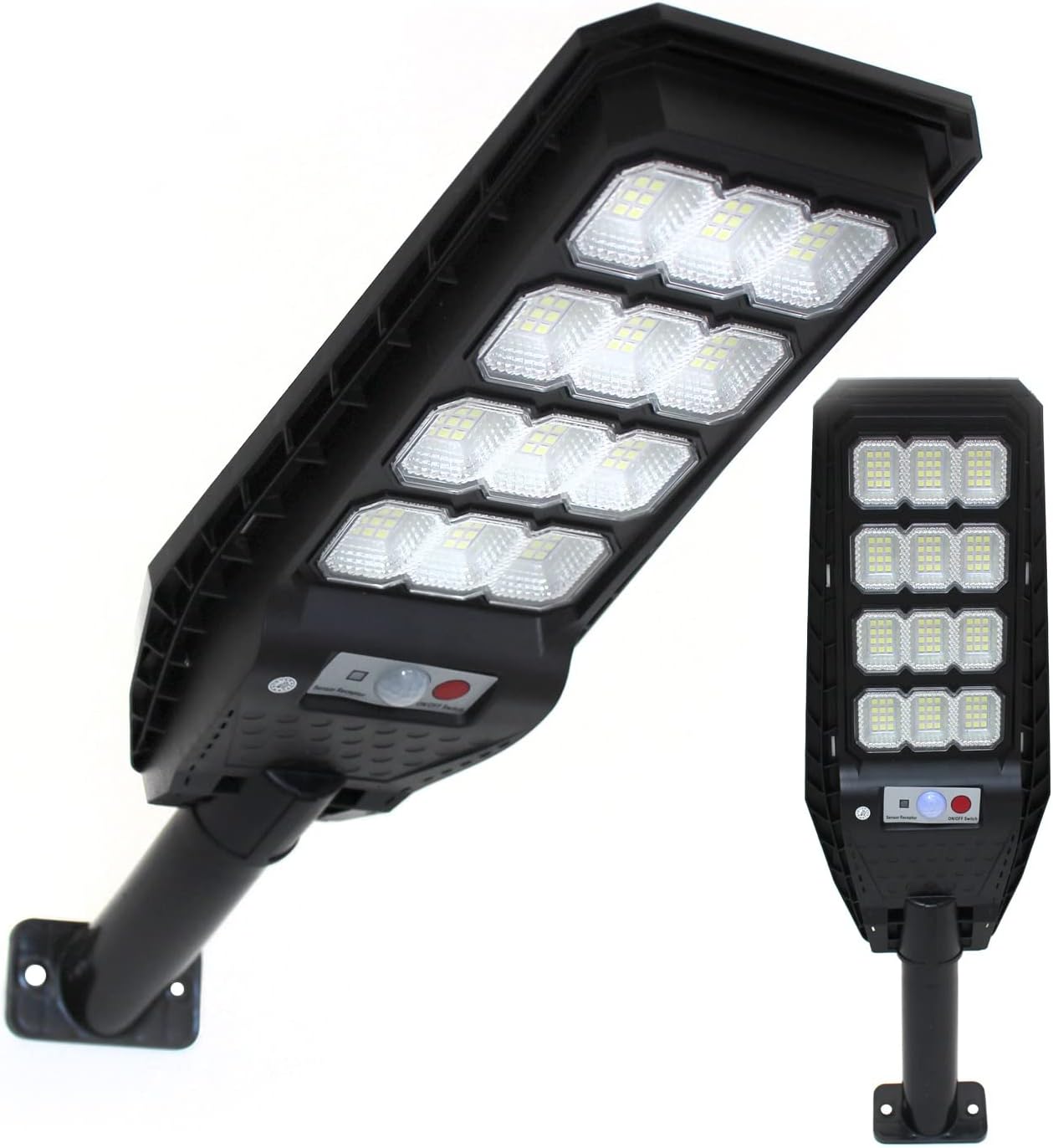 2 PEZZI lampione solare con 144 LED esterno 200W, con palo e telecomando, sensore di movimento e crepuscolare luce bianco freddo 6500k