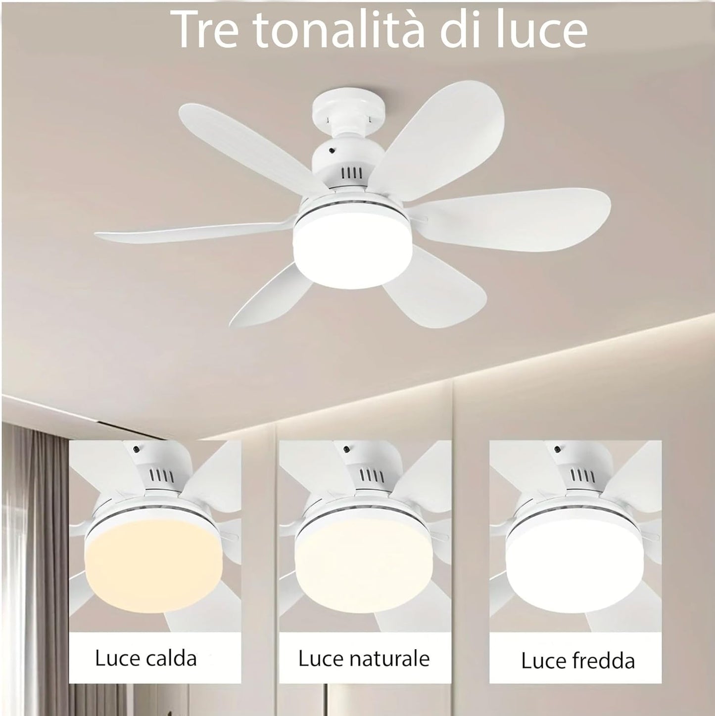 2 PEZZI ventilatore da soffitto con luce, ventilatore da soffitto con attacco lampadina E27 e telecomando, lampadina a ventilatore con 3 tonalità di colore