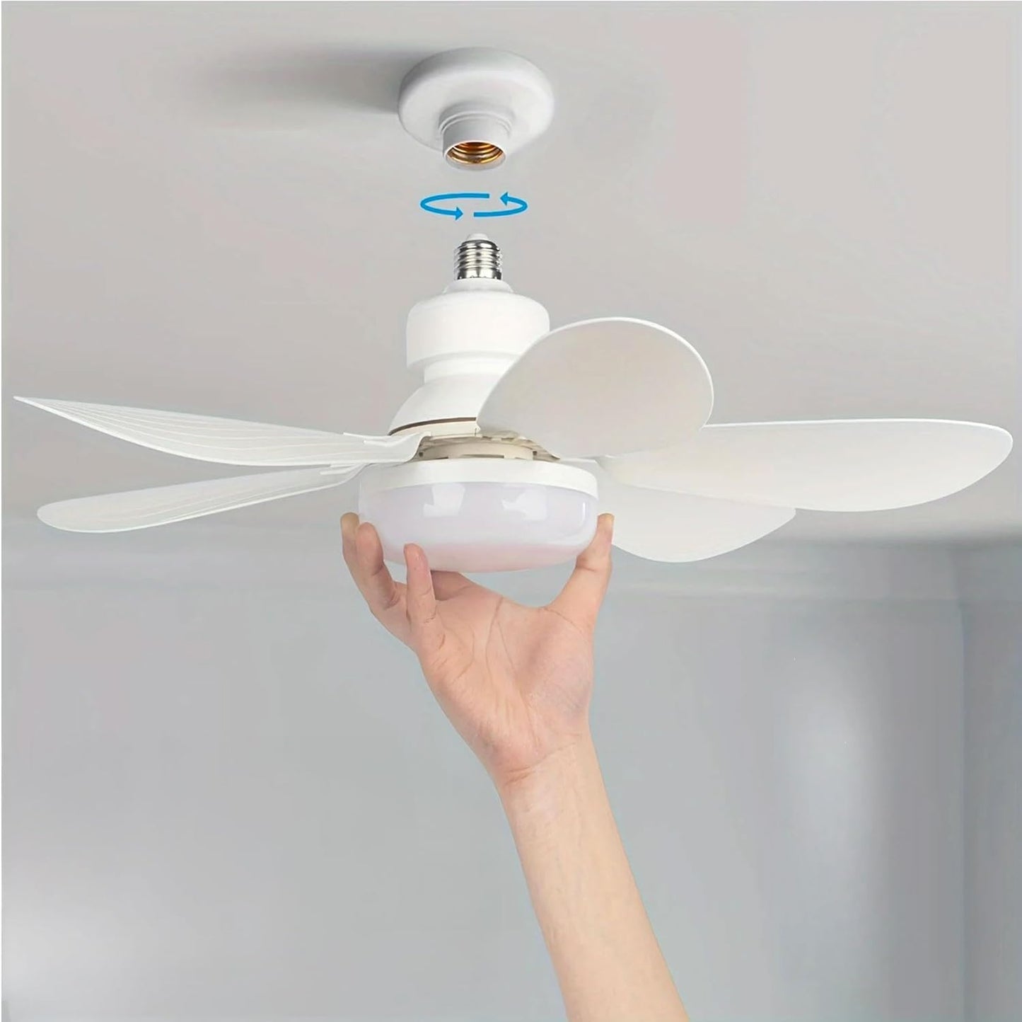2 PEZZI ventilatore da soffitto con luce, ventilatore da soffitto con attacco lampadina E27 e telecomando, lampadina a ventilatore con 3 tonalità di colore
