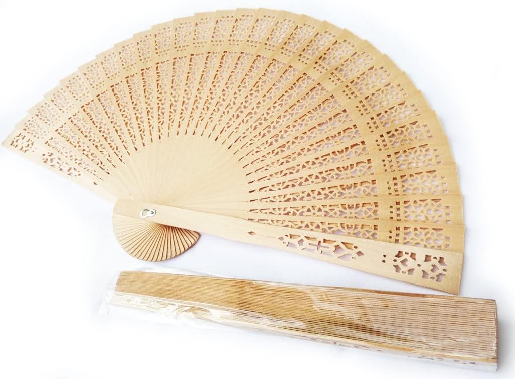 60 VENTAGLI di Legno Chiaro Intagliato Decorato per Matrimoni Compleanni Eventi Idea SPOSI Wedding Sposa