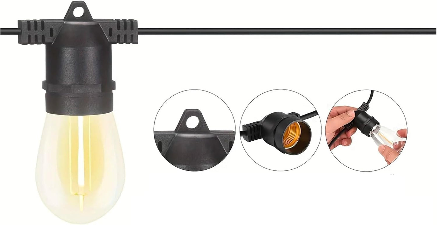 Set 2 Catene Luminose Esterno 20m Totali (2x10m) con 20 Portalampade E27, Estensibili, IP54 Impermeabili, Spina Schuko, Senza Lampadine – Per Giardino, Gazebo, Feste, Matrimoni