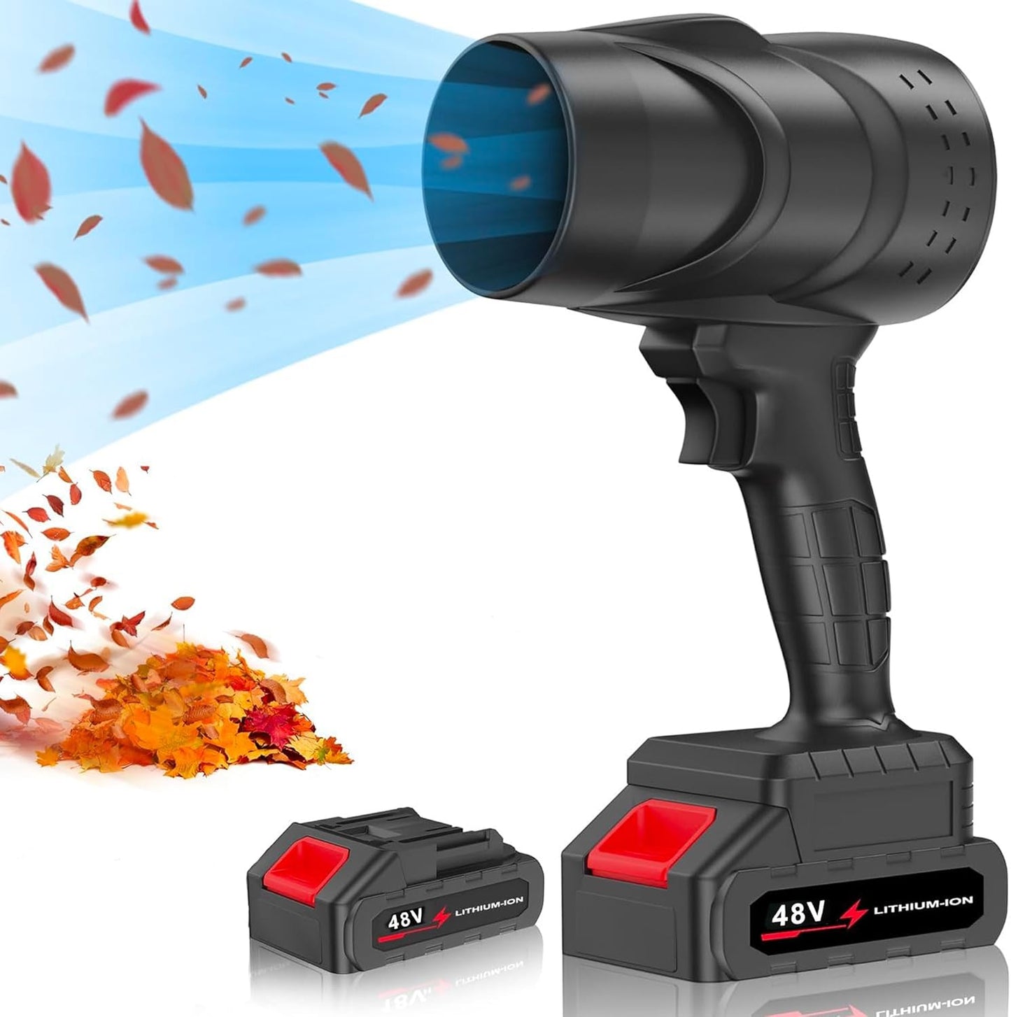 Soffiatore a Batteria 48v, Soffiatore per Foglie con Turbocompressore, Velocità dell'Aria fino a 290 km/h, Dotato di 2 Batterie da 48V 15000 mAh