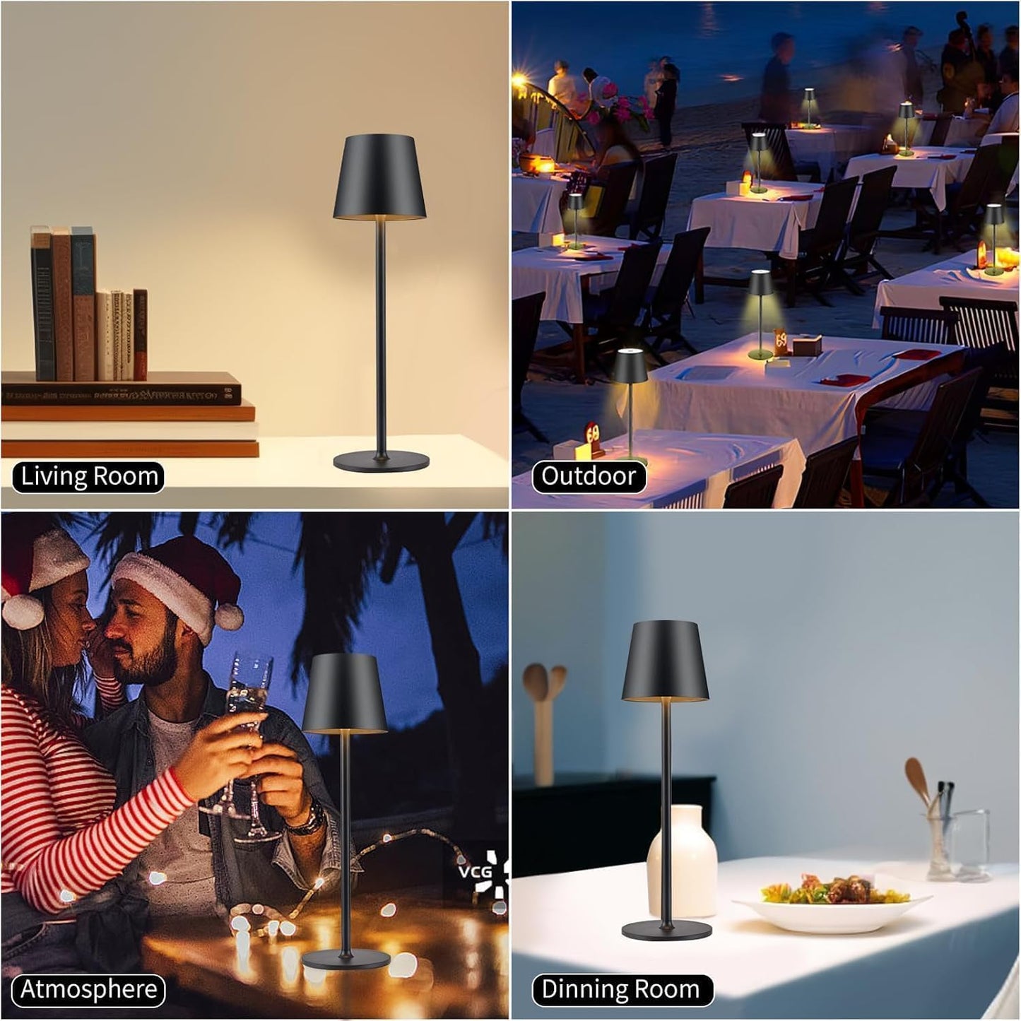 4 PEZZI LAMPADA DA TAVOLO SENZA FILI RICARICABILE, LAMPADA DA TAVOLO LED DIMMERABILE E CON 3 TONALITà DI LUCE, DIMMERABILE 3000-65000K ED IMPERMEABILE IP54