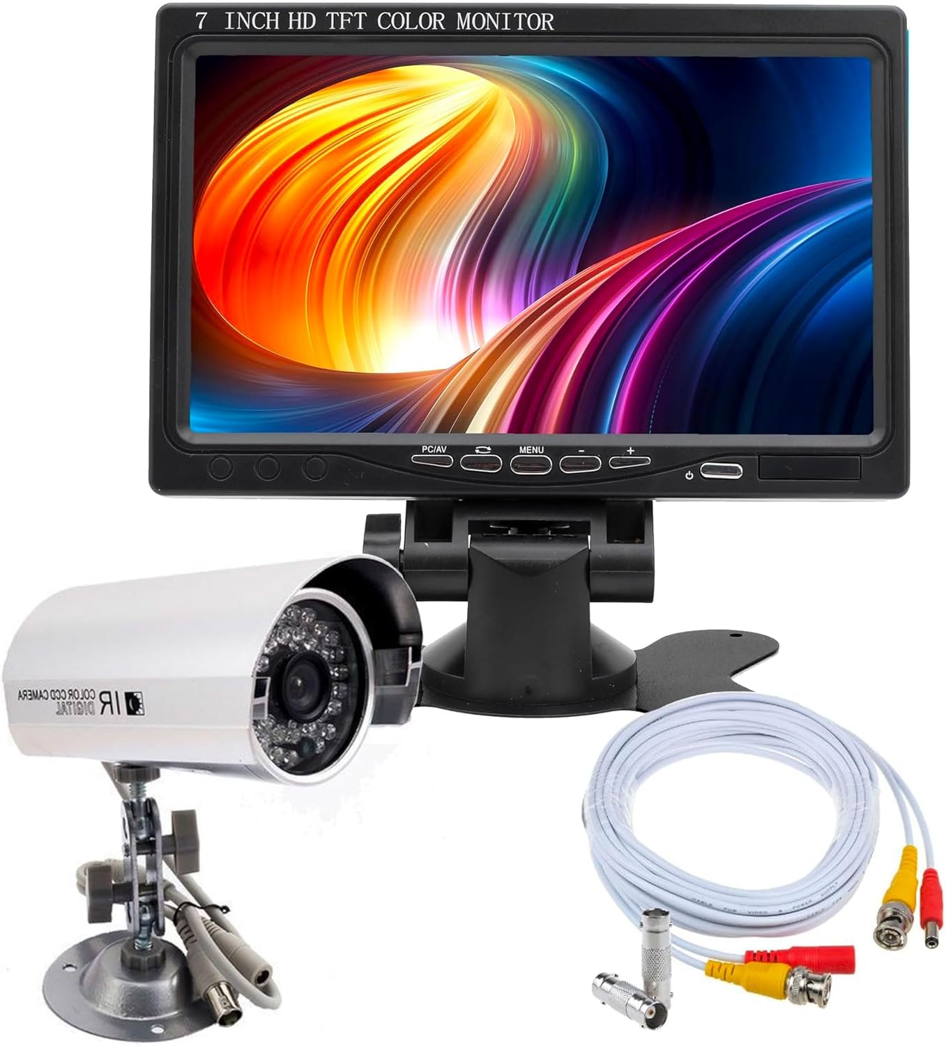 KIT VIDEOSORVEGLIANZA COMPLETO - TELECAMERA + MONITOR 7 POLLICI 2 CANALI + CAVO 30 METRI