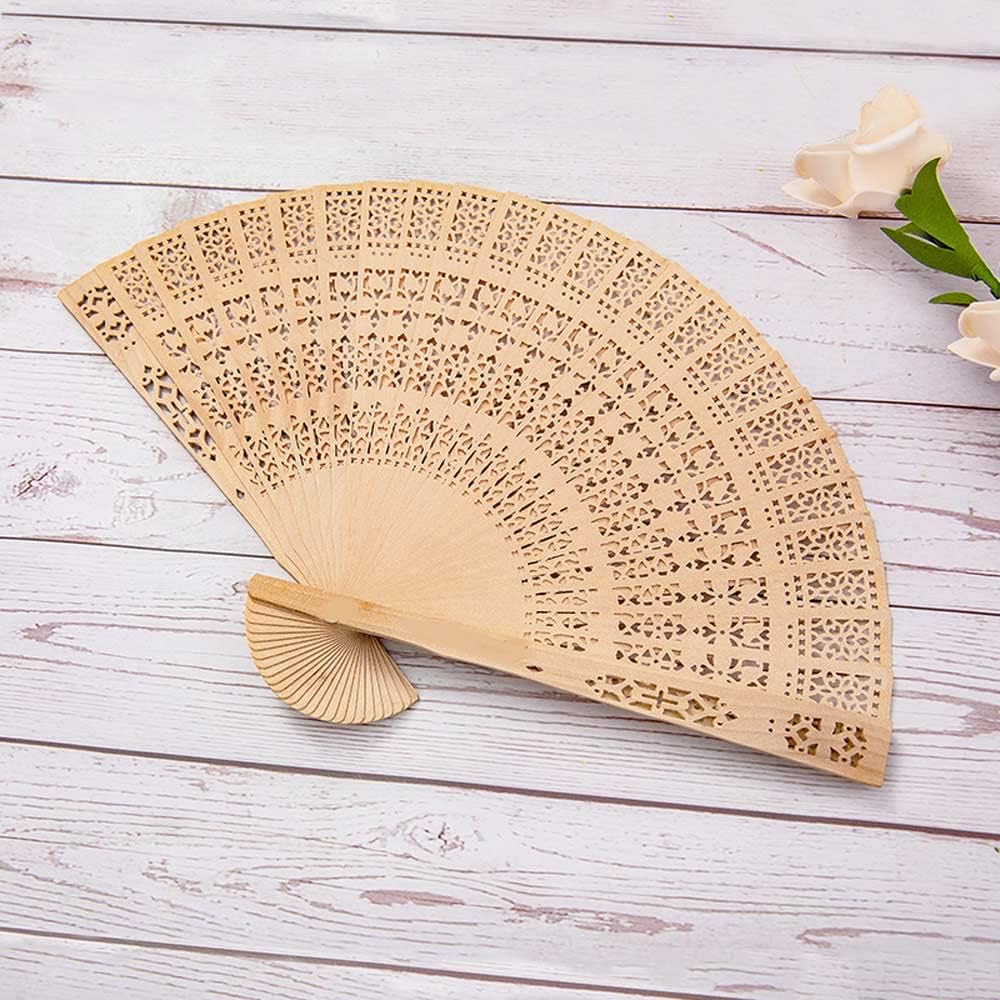 60 VENTAGLI di Legno Chiaro Intagliato Decorato per Matrimoni Compleanni Eventi Idea SPOSI Wedding Sposa