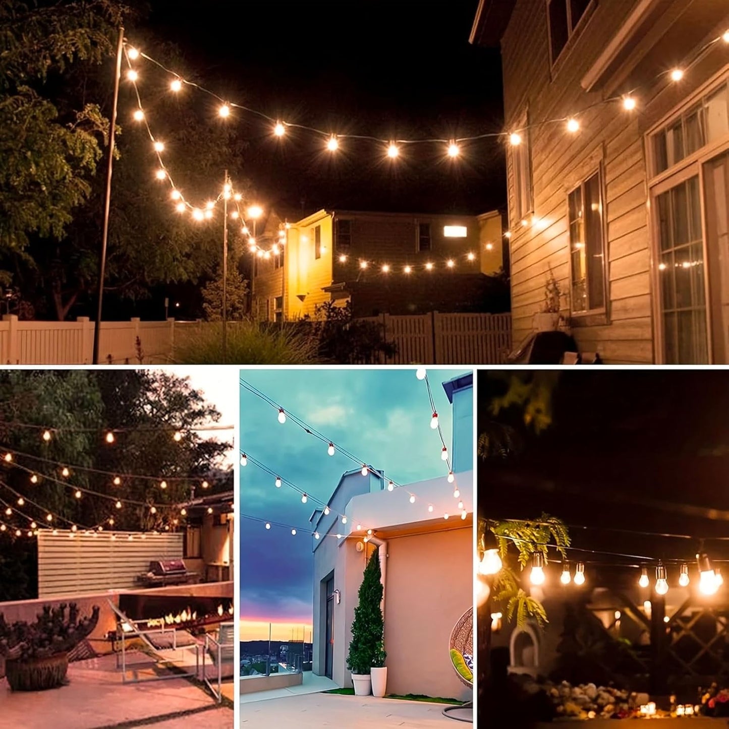 Set 2 Catene Luminose Esterno 20m Totali (2x10m) con 20 Portalampade E27, Estensibili, IP54 Impermeabili, Spina Schuko, Senza Lampadine – Per Giardino, Gazebo, Feste, Matrimoni