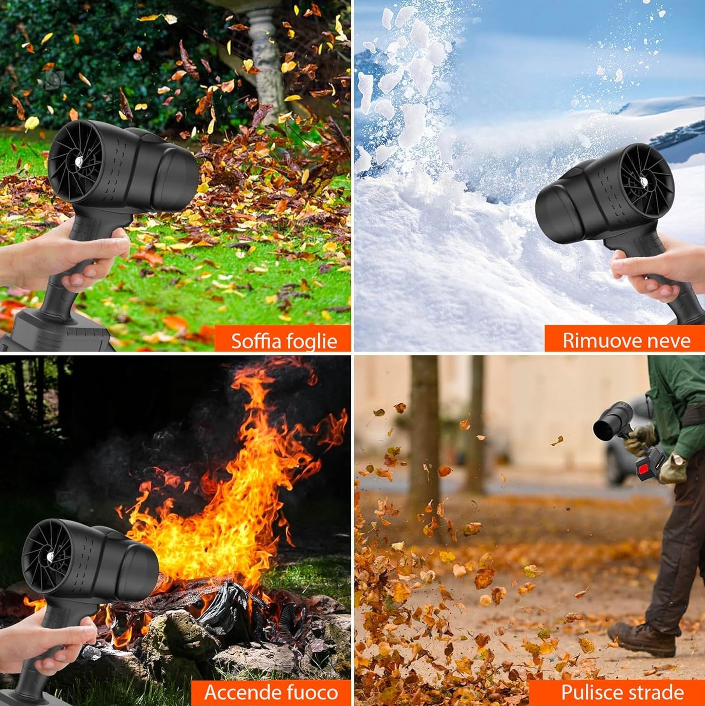 Soffiatore a Batteria 48v, Soffiatore per Foglie con Turbocompressore, Velocità dell'Aria fino a 290 km/h, Dotato di 2 Batterie da 48V 15000 mAh