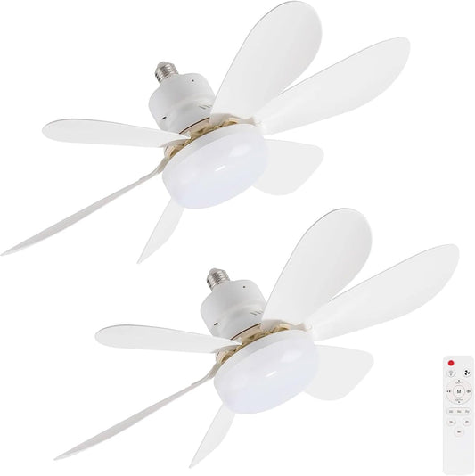 2 PEZZI ventilatore da soffitto con luce, ventilatore da soffitto con attacco lampadina E27 e telecomando, lampadina a ventilatore con 3 tonalità di colore