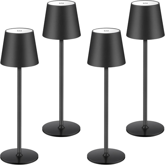 4 PEZZI LAMPADA DA TAVOLO SENZA FILI RICARICABILE, LAMPADA DA TAVOLO LED DIMMERABILE E CON 3 TONALITà DI LUCE, DIMMERABILE 3000-65000K ED IMPERMEABILE IP54