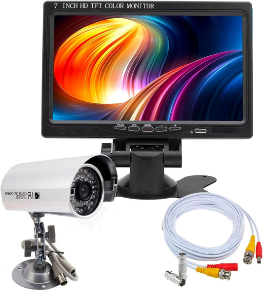 KIT VIDEOSORVEGLIANZA COMPLETO - TELECAMERA + MONITOR 7 POLLICI 2 CANALI + CAVO 30 METRI