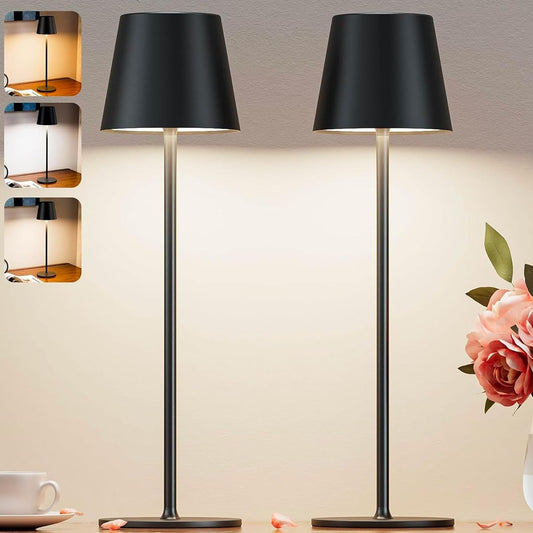 2 PEZZI LAMPADA DA TAVOLO SENZA FILI RICARICABILE, LAMPADA DA TAVOLO LED DIMMERABILE E CON 3 TONALITà DI LUCE, DIMMERABILE 3000-65000K ED IMPERMEABILE IP54