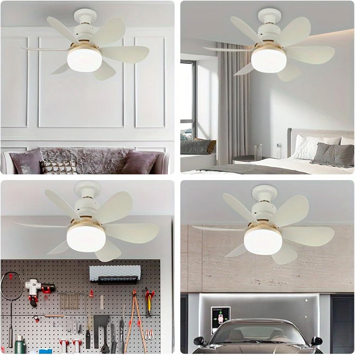 2 PEZZI ventilatore da soffitto con luce, ventilatore da soffitto con attacco lampadina E27 e telecomando, lampadina a ventilatore con 3 tonalità di colore