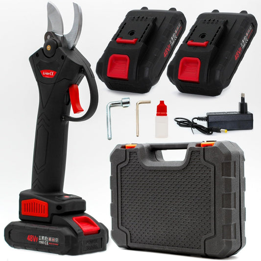 Forbici da Potatura Elettriche con 2 Batterie da 48V e Lama in Acciaio Inox, Set Completo con Valigetta